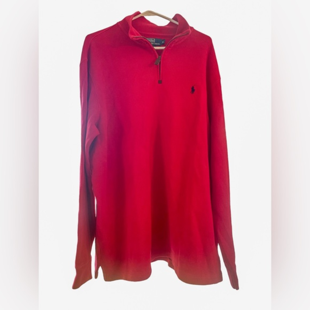 Polo Ralph Lauren Sweater‎ Mens XL Red 1/4 Zip Ribbed Pullover 100% Cotton